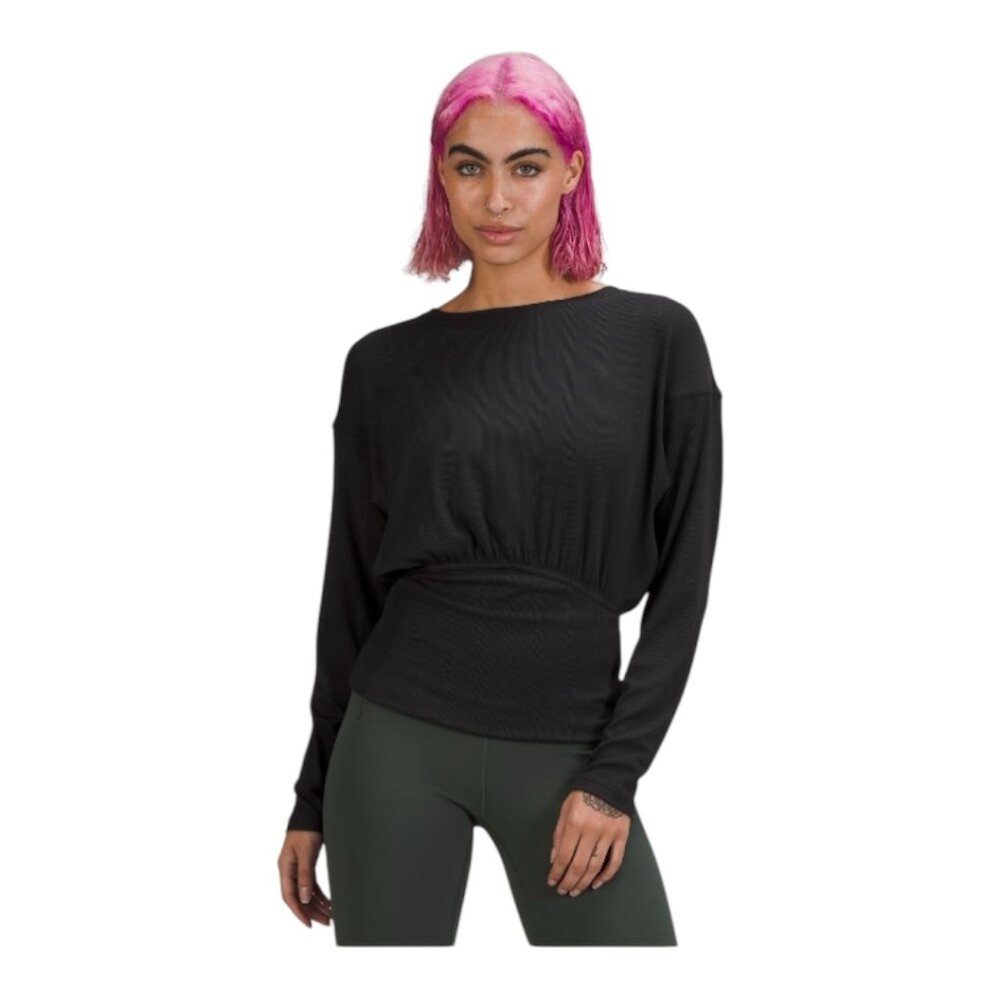 Lululemon Ribbed Modal-Silk Blend L/S Shirt, Size 4, Black